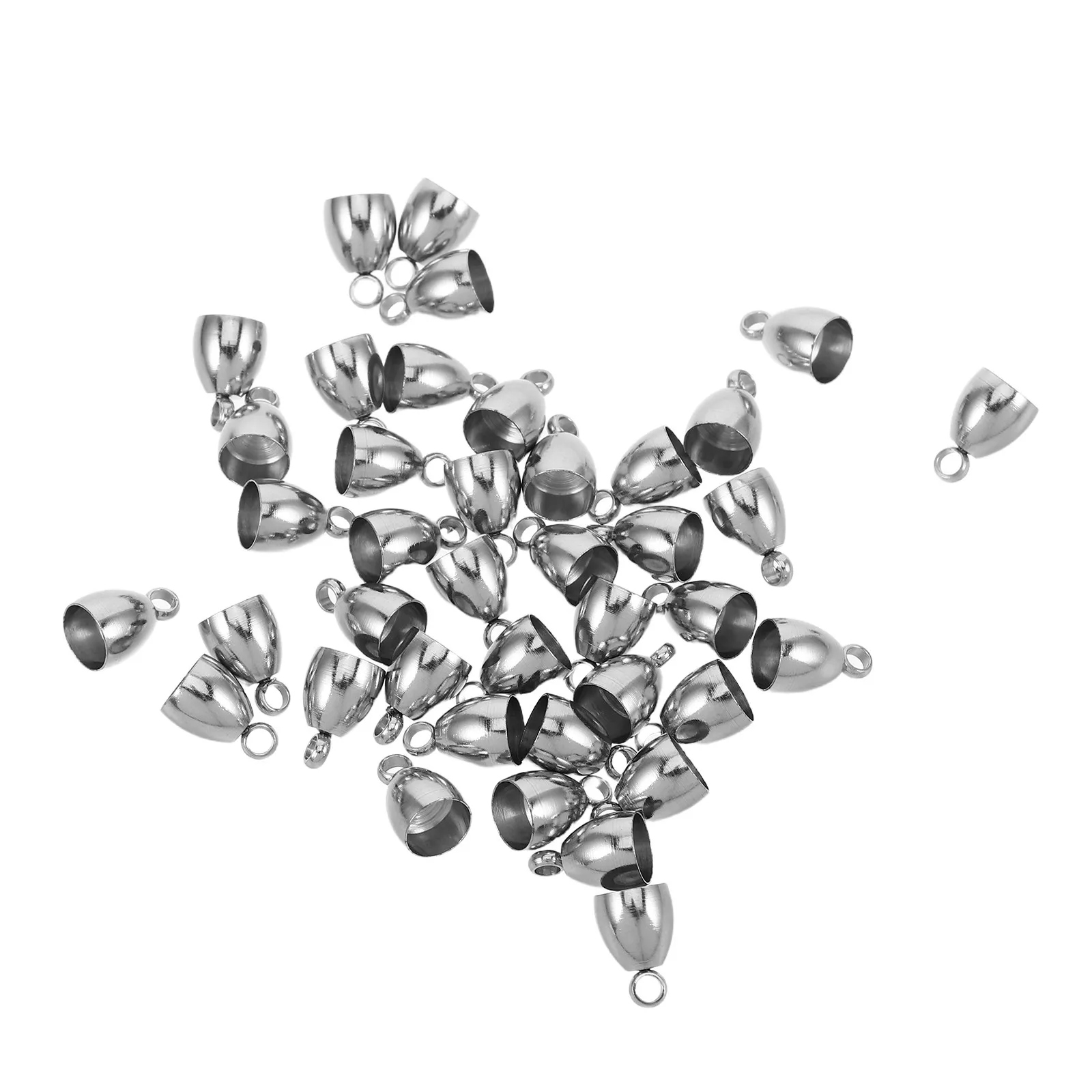 40Pcs Stainless Steel Jewelry Cord End Caps Oval Shape Metal Crimp Beads for Bracelet Necklace DIY Tassel Making