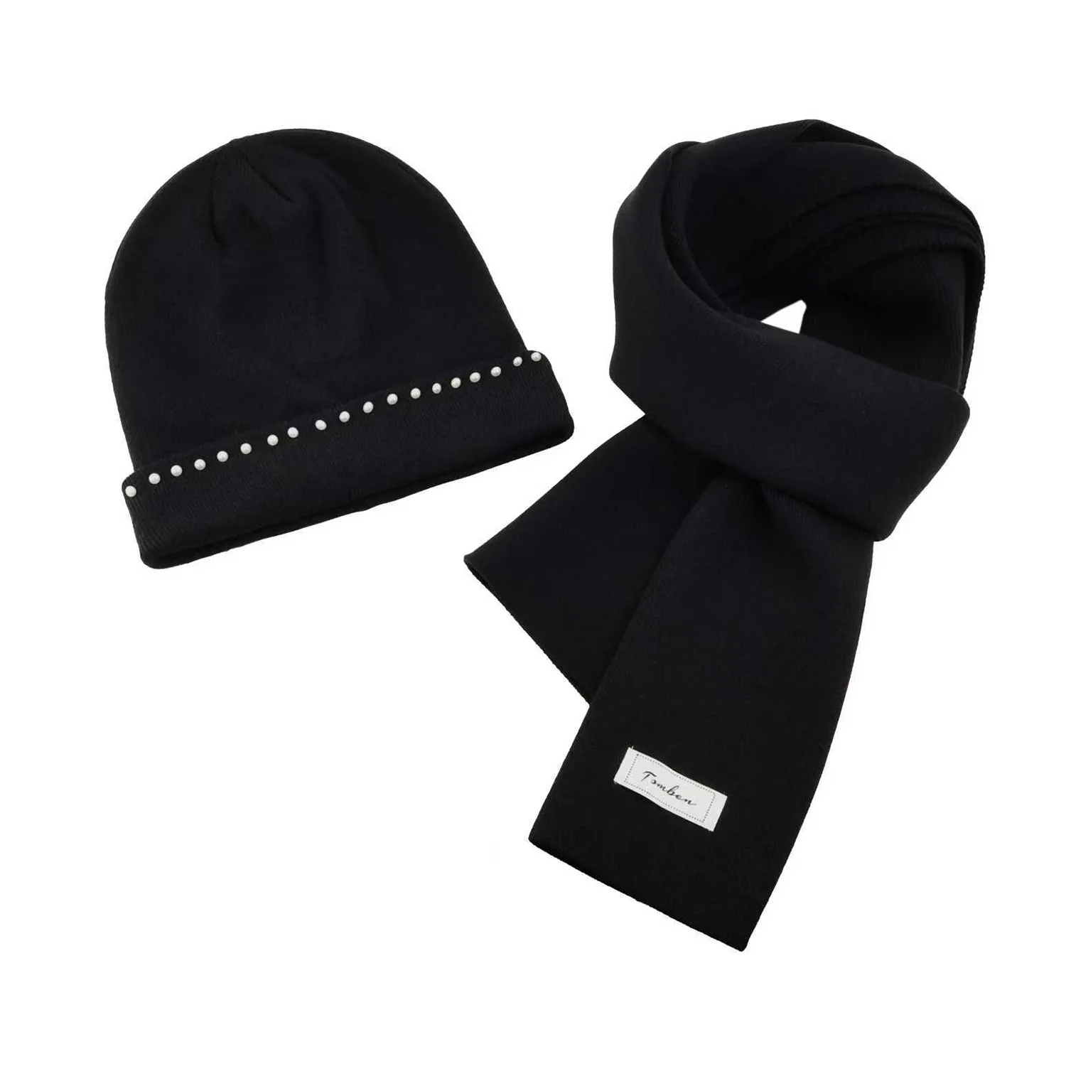 Wintermuts en sjaalset Vintage kralen Gebreide omslag Grote kop Warme dameshoofddeksels voor winter en koud weer Effen kleur Nieuw