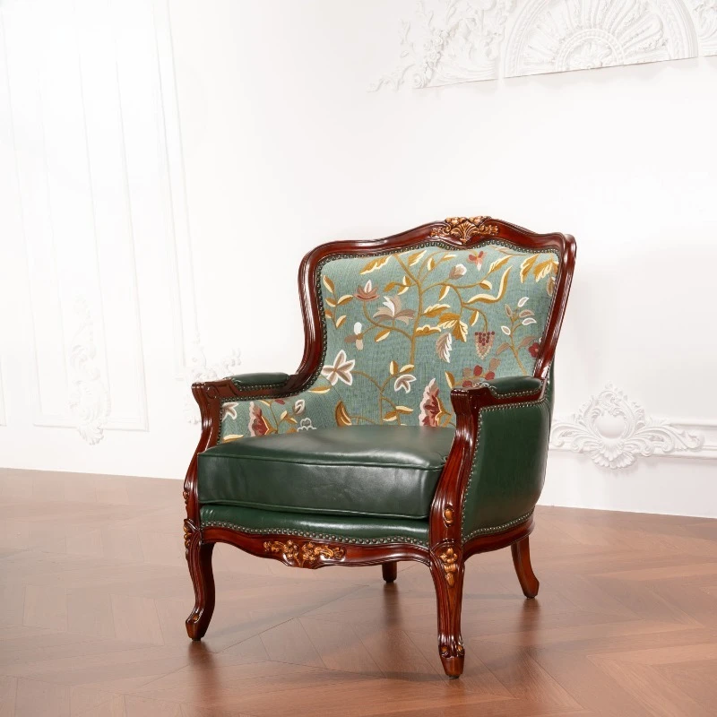 

Luxury leather single sofa gold carving living room genuine French antique sofa fabric 2025 lazy sofa armchair