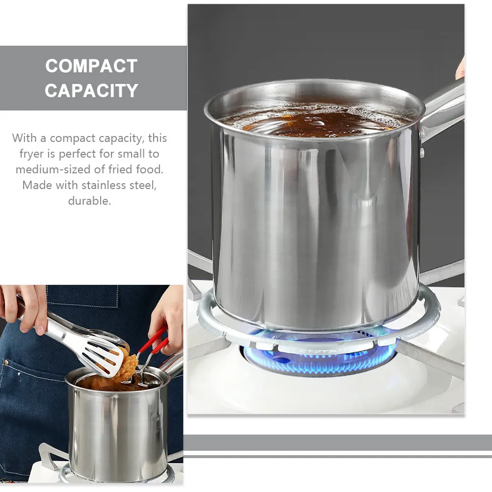 

1Set Stainless Steel Deep Fryer Pot Small Fryer for Home Use Deep Frying Oil Splatter Resistant Soup Stew Milk Heating Kitchen