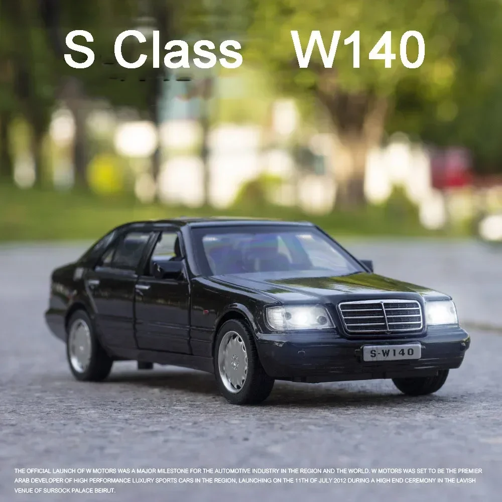 1:32 Benz S-W140 Alloy Diecast Car Model Toy Metal Body Plastic Chassis Rubber Tire With 4 Doors Opened Pull Back Kids Gifts