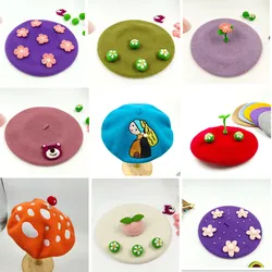 Purple Beret thickened handmade various DIY accessories cute soft girl little leaf painter hat wool beret newsboy hat