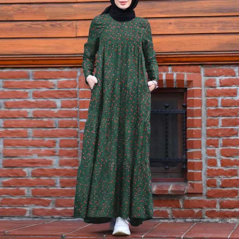 Abayas musulmanes à col rond pour femmes, robe longue, fermeture éclair, patchwork, décontracté, plissé, poches, Eid, Dubaï, Ramadan, Maroc