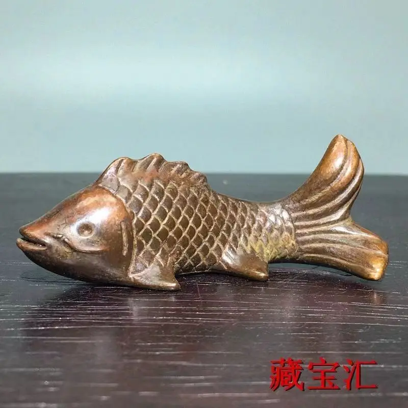 Old Collection Solid Copper Carp Pure Brass Goldfish Tea Pet Zen Ornament Tea Lid Holder Tea Ceremony Accessory Copper Ware