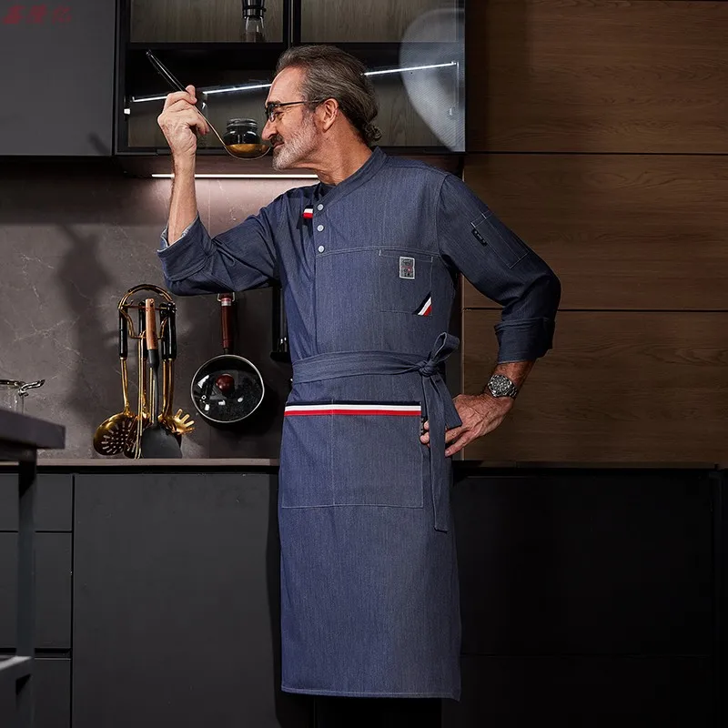 Uniforme de Chef de Hotel, ropa de trabajo para Chef de restaurante, pastelería, panadero, restaurante occidental, camarero, ropa de cocina de otoño
