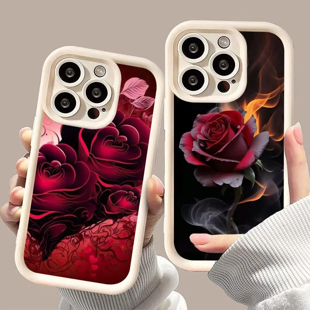 

Чехол для телефона с розами для iPhone 17 16 15 14 13 12 11 Air Pro Max Plus, утолщенный, из ТПУ, разноцветный, роскошный, красивый чехол