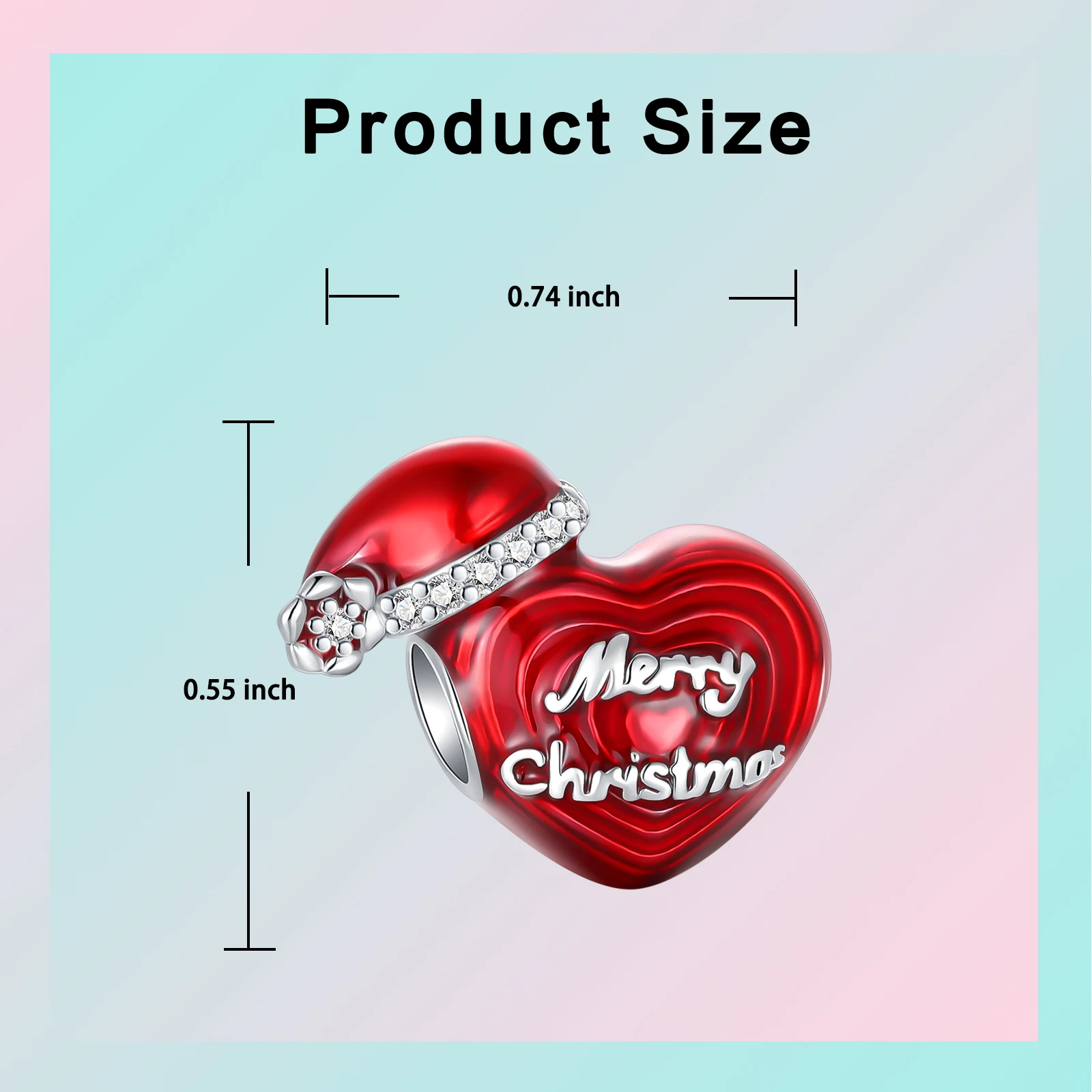 Red Santa Hat Heart Charm Bead 925 Sterling Silver CZ & 