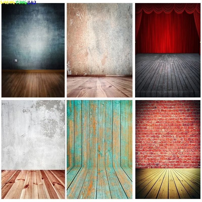 

vinyl custom photography background vintage walls and wooden floors photo background studio props MKL-02