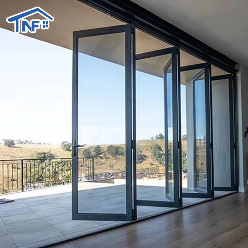 Modern Design House Build Aluminum Foldable Doors Double Triple Tempered Glass Bi-folding Doors