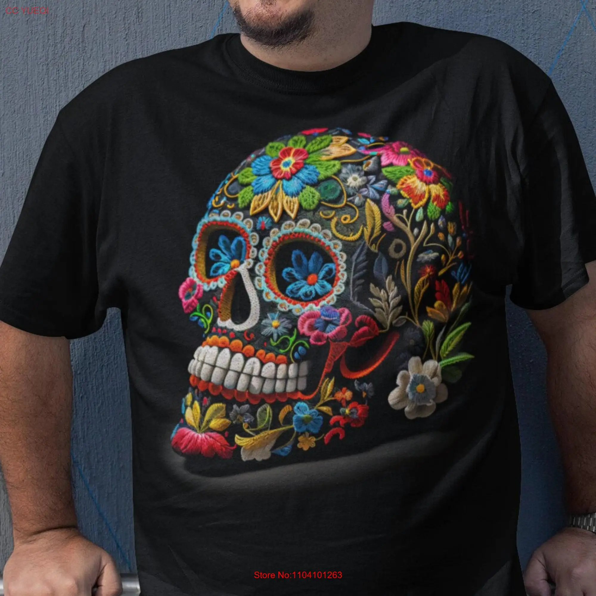 Camiseta de calavera de azúcar para hombre, camisa de Arte Mexicano, Día de los muertos, artesanía mexicana, regalo para hombre