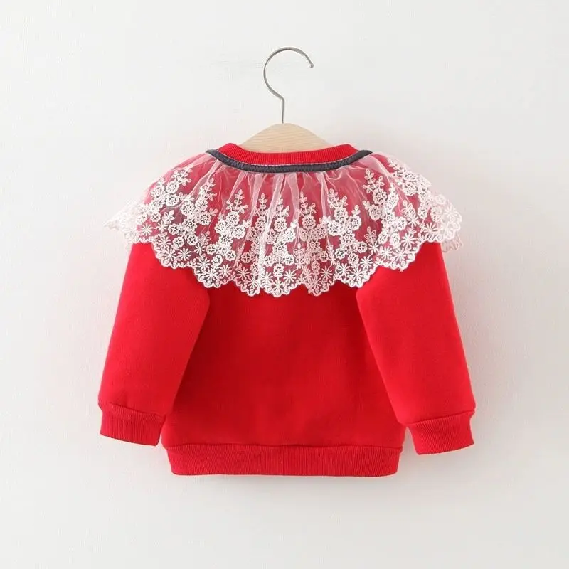 2024 new winter Girl Sweater Cardigan Coat Baby lace solid color Girls Kids Jacket Children  Coats Clothes