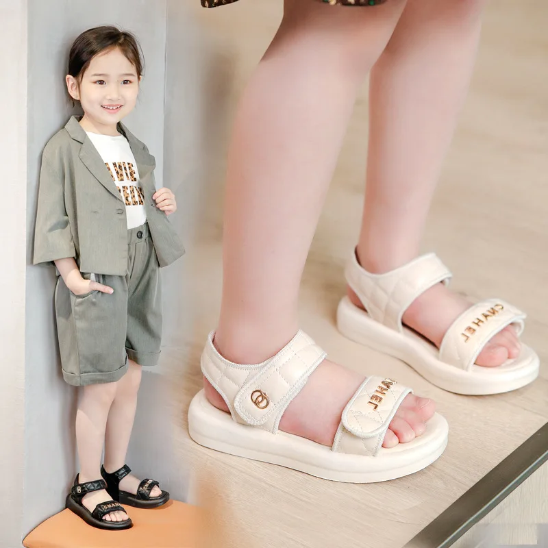 

23-37 Children's Sandals for Baby Girls Shoes for Kids Sports Summer Soft Flat Heels Beach Princess Fashion Letters Shoes 2025