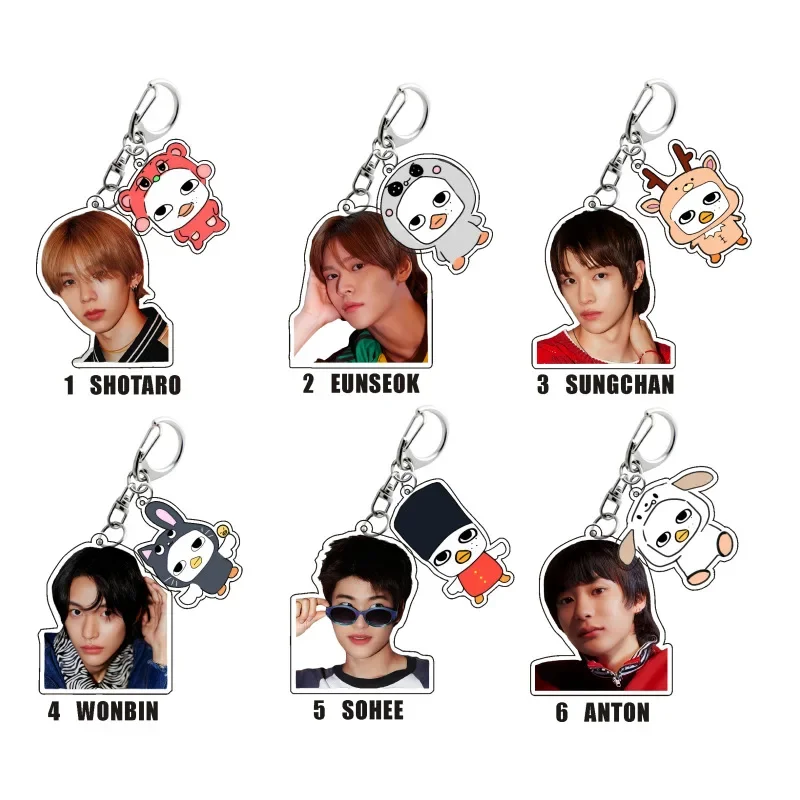 Fashion Korean Men's Group SHOTARO EUNSEOK SUNGCHAN WONBIN Key Selfie Cartoon Image Keyring Acrylic Keychain Pendant Friend Gift