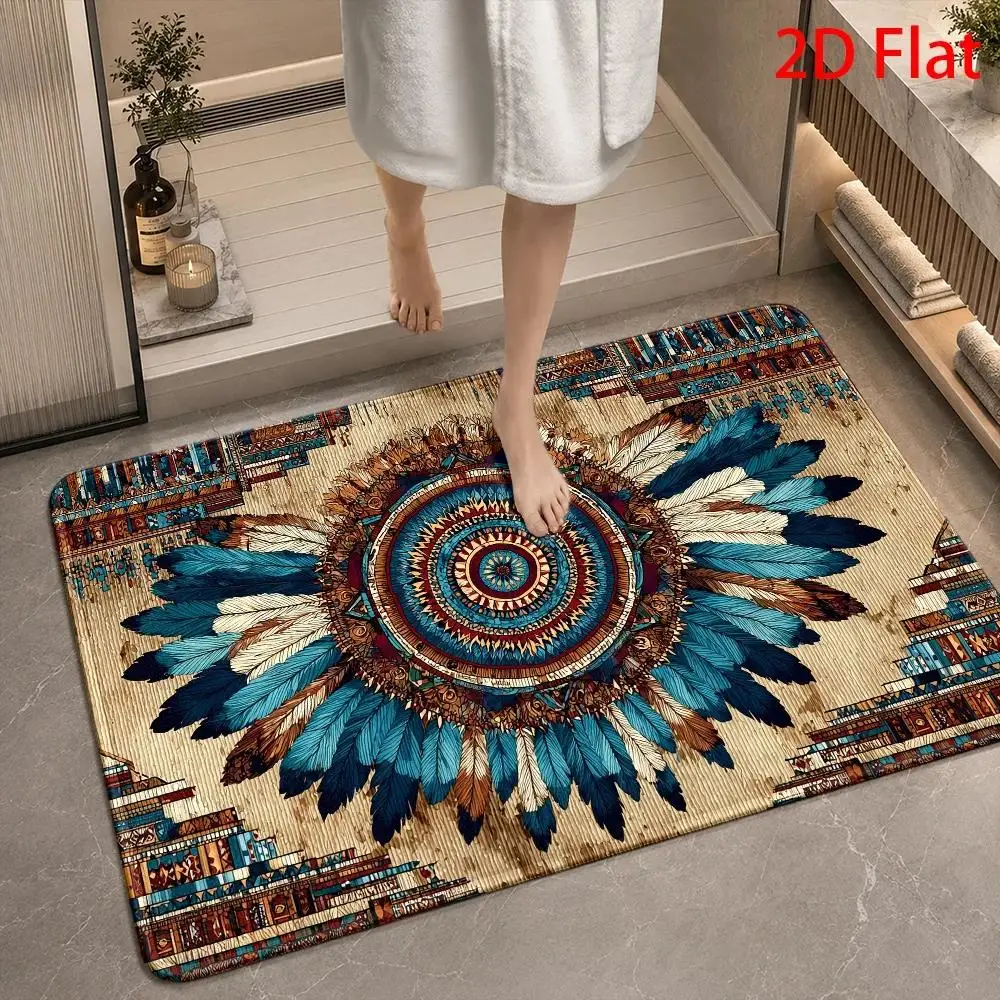 Boho Mandala Area Rug Polyester Moroccan Tribal Global Style Welcome Mat for Entrance Home Decor Living Room Runner Rug