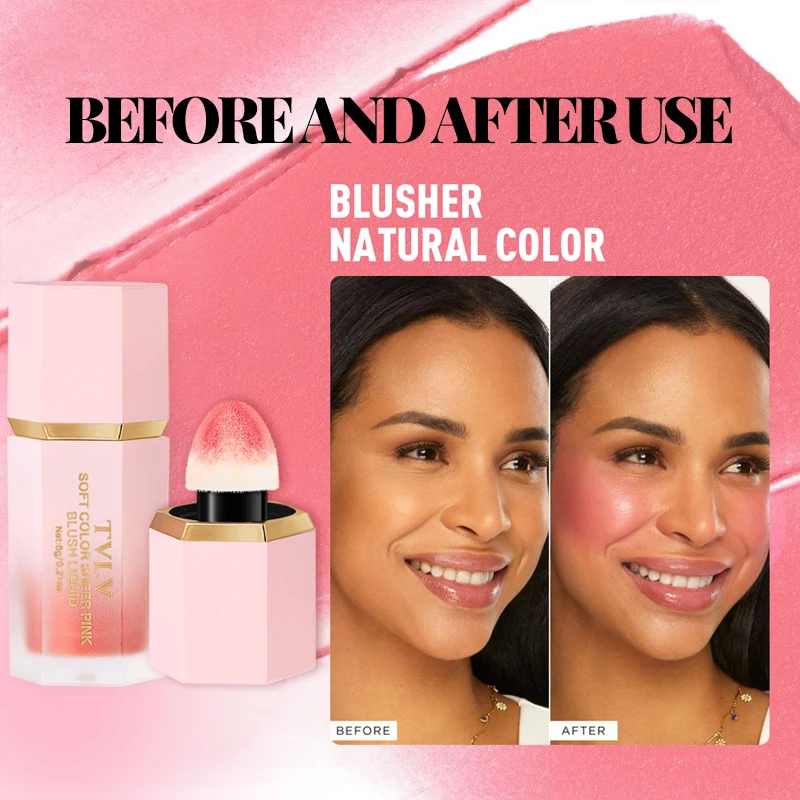Tvlv Liquid Blush Comes with a Velvet Puff Head, 6 Colors, Naturally Enhances Complexion, Clear and Light, with a Youthful Vibe, Blush Oil