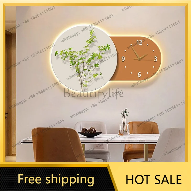 LJY Creative Multi Function LED Wall Clock Light and Painting Modern Silent Battery Operated Art Dining Room Living Room Backgro
