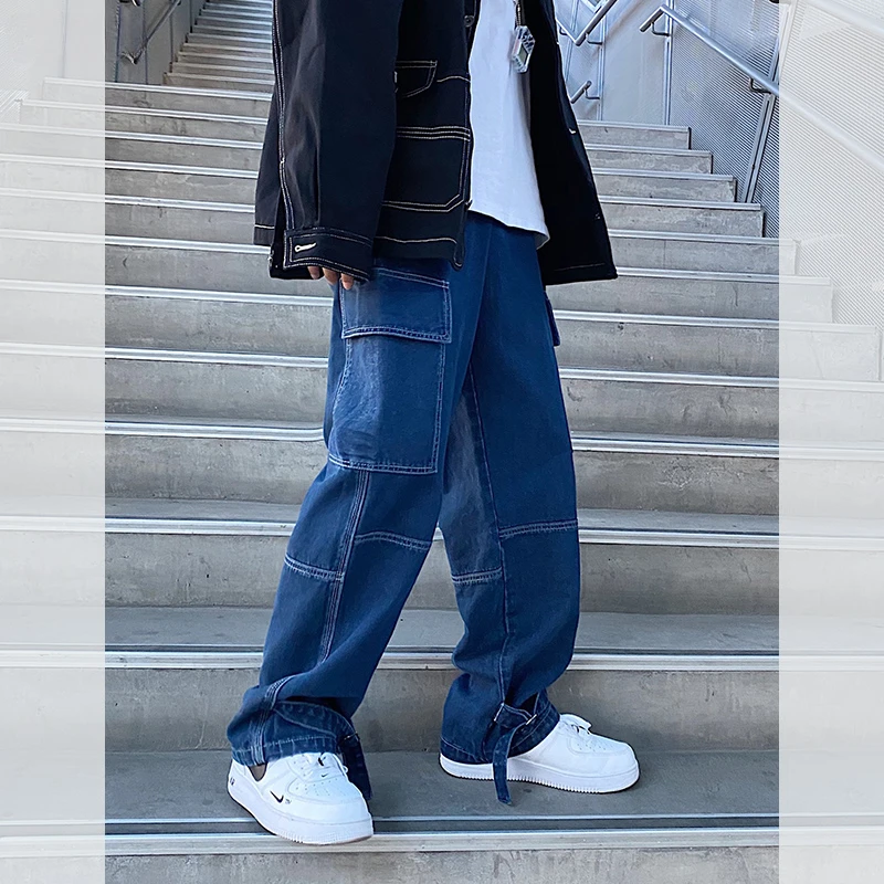 

Men Wide Leg Jeans Mens Spring cargo pants Hip Hop Streetwear New Loose Straight Baggy Denim Pants Male work jeans