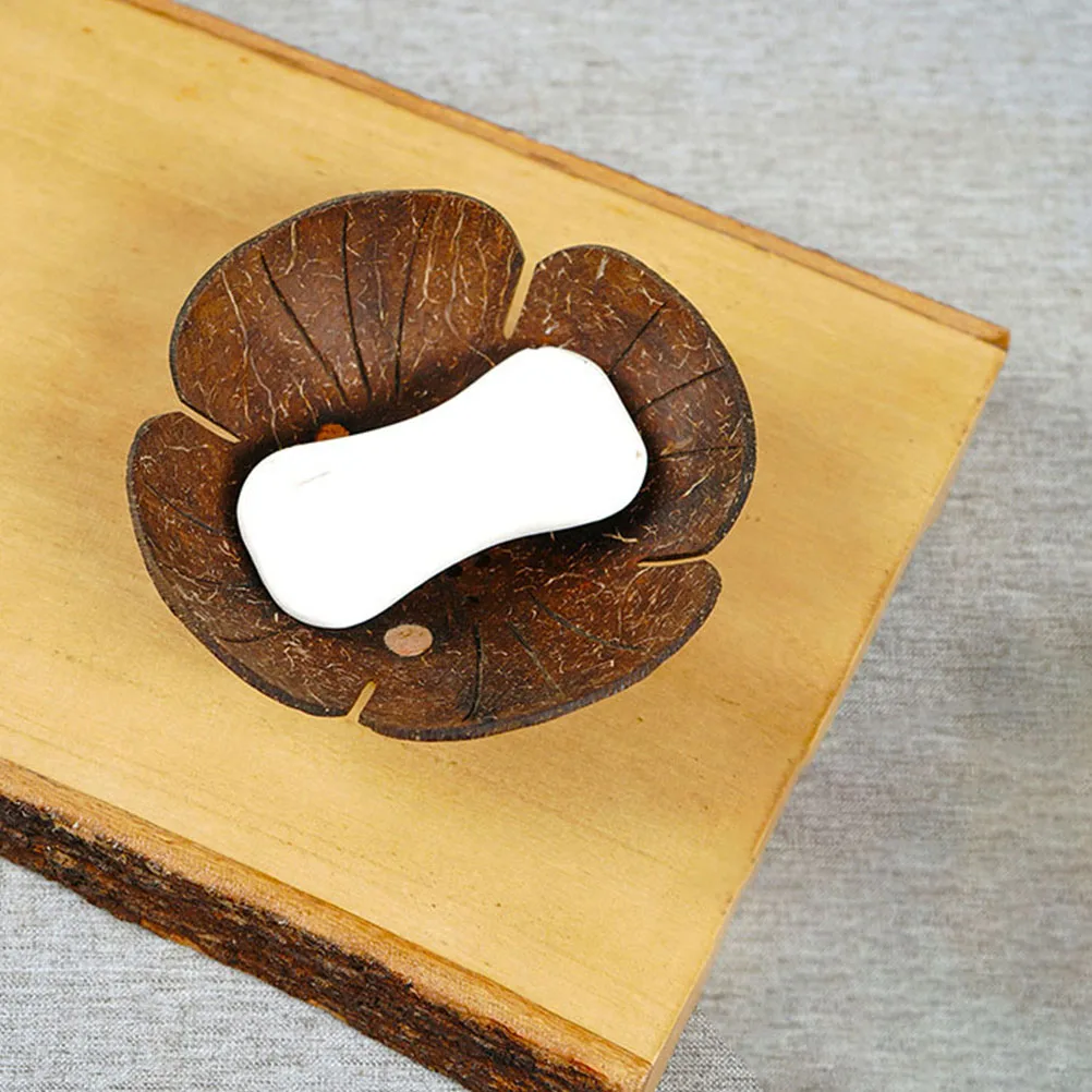 

Wooden Coconut Shell Soap Box Coffee Color Holder Drainage Portable Sturdy Container Bathroom Soap Tray Storage Rack Flower