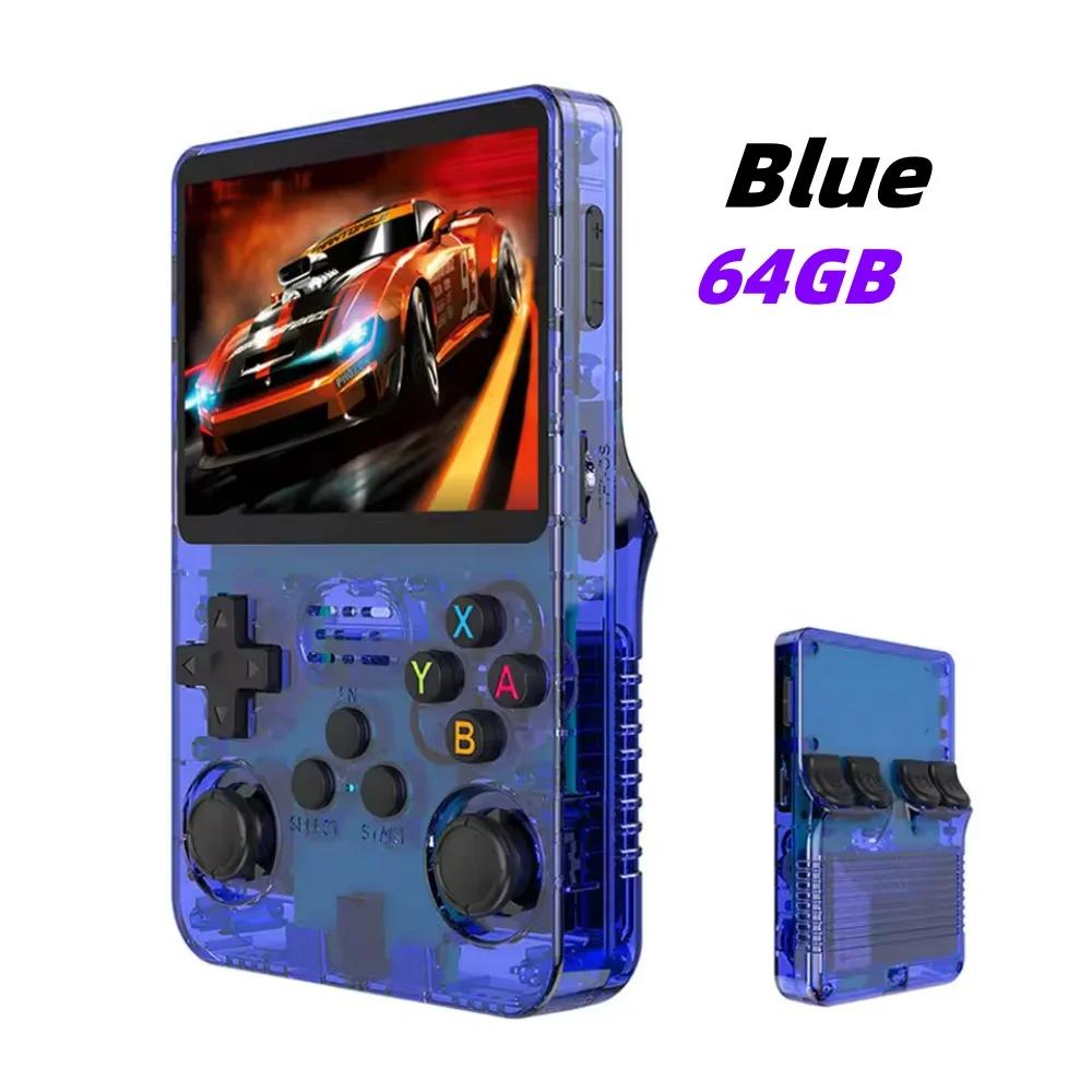 أحمر/أزرق R36S ريترو وحدة تحكم ألعاب فيديو محمولة نظام لينكس 3.5 بوصة IPS شاشة R35s Pro مشغل فيديو جيب محمول 64 جيجابايت ألعاب