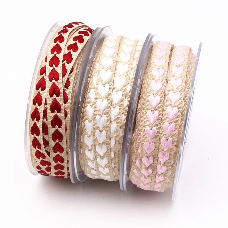 10mm pink red white woven peach heart ribbon made of polyester for wedding decoration gift wrapping  Bows DIY Crafts Accessories