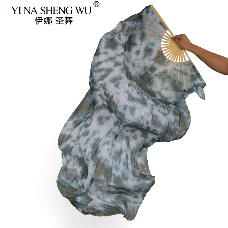100% Echte Zijde Fan Sluiers voor BellyDance 1 paar/2 stuks Tie-geverfde Dansen Zijden Fan Sluier voor Stage Performance Praktijk Fan Volwassen Meisjes