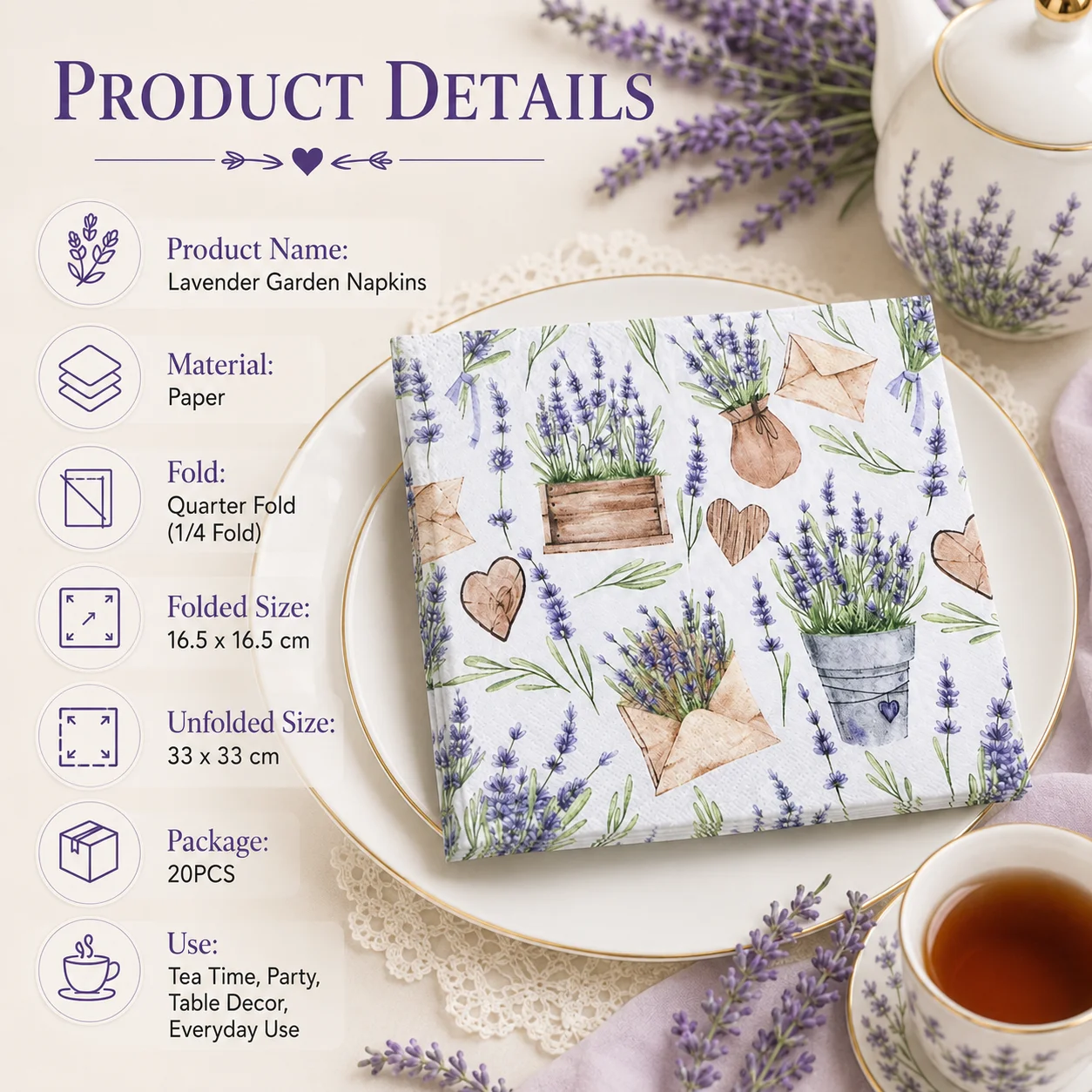 Printed Napkin Square Facial Tissue Hotel Restaurant Drawing Paper Lavender Colourful Tissue Napkin Placemat Mouthcloths 20pcs