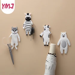 1Pc Creative Animal Shaped Wall Mounted Hooks Self-adhesive Kitchen Storage Holder Bags Key Hooks Foldable PVC Hook Home Decor