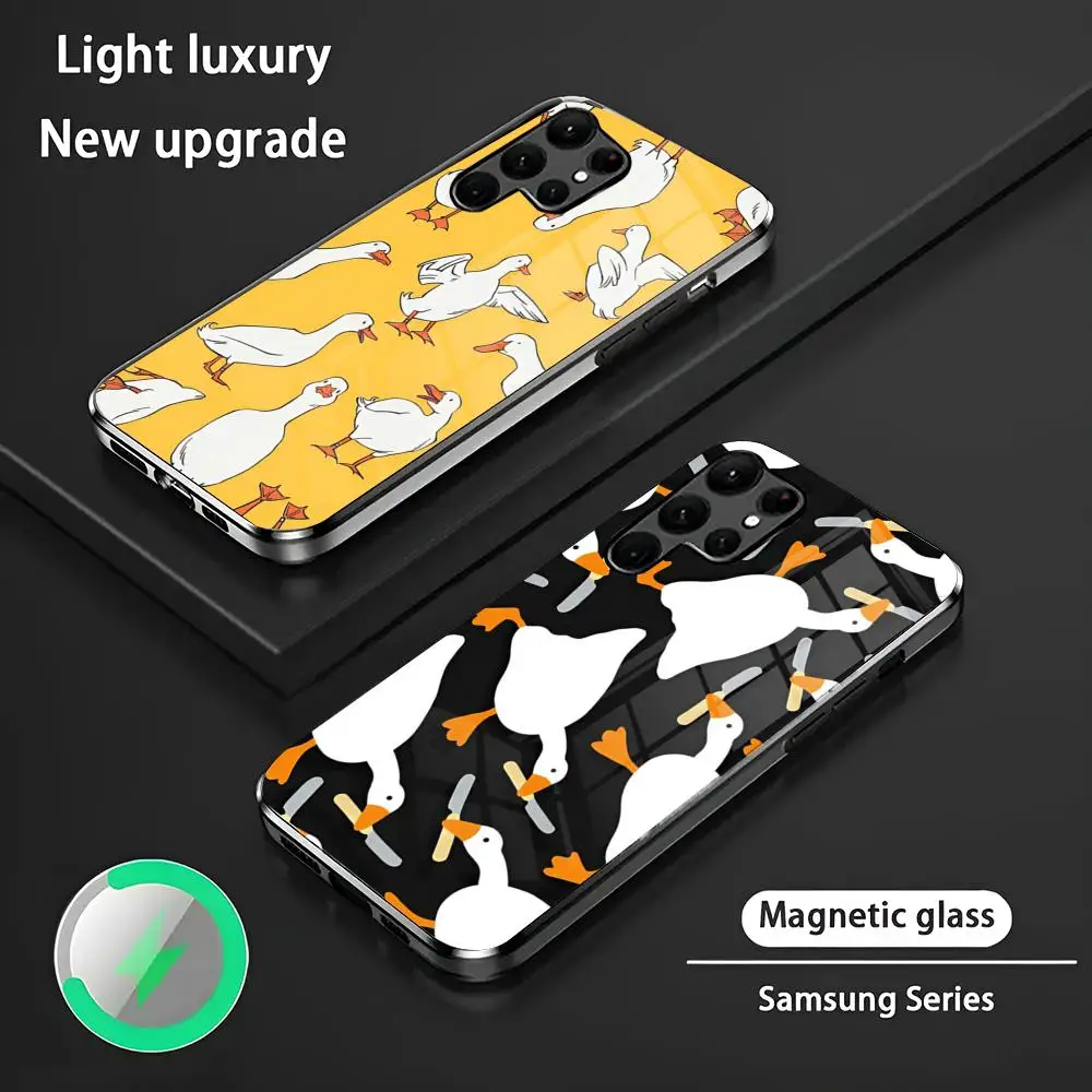 New Cartoon Duck Phone Case For Samsung S 25 S24 S23 S22 S21 S20 Plus Ultra Note20 Glass Magnetic Phone Case