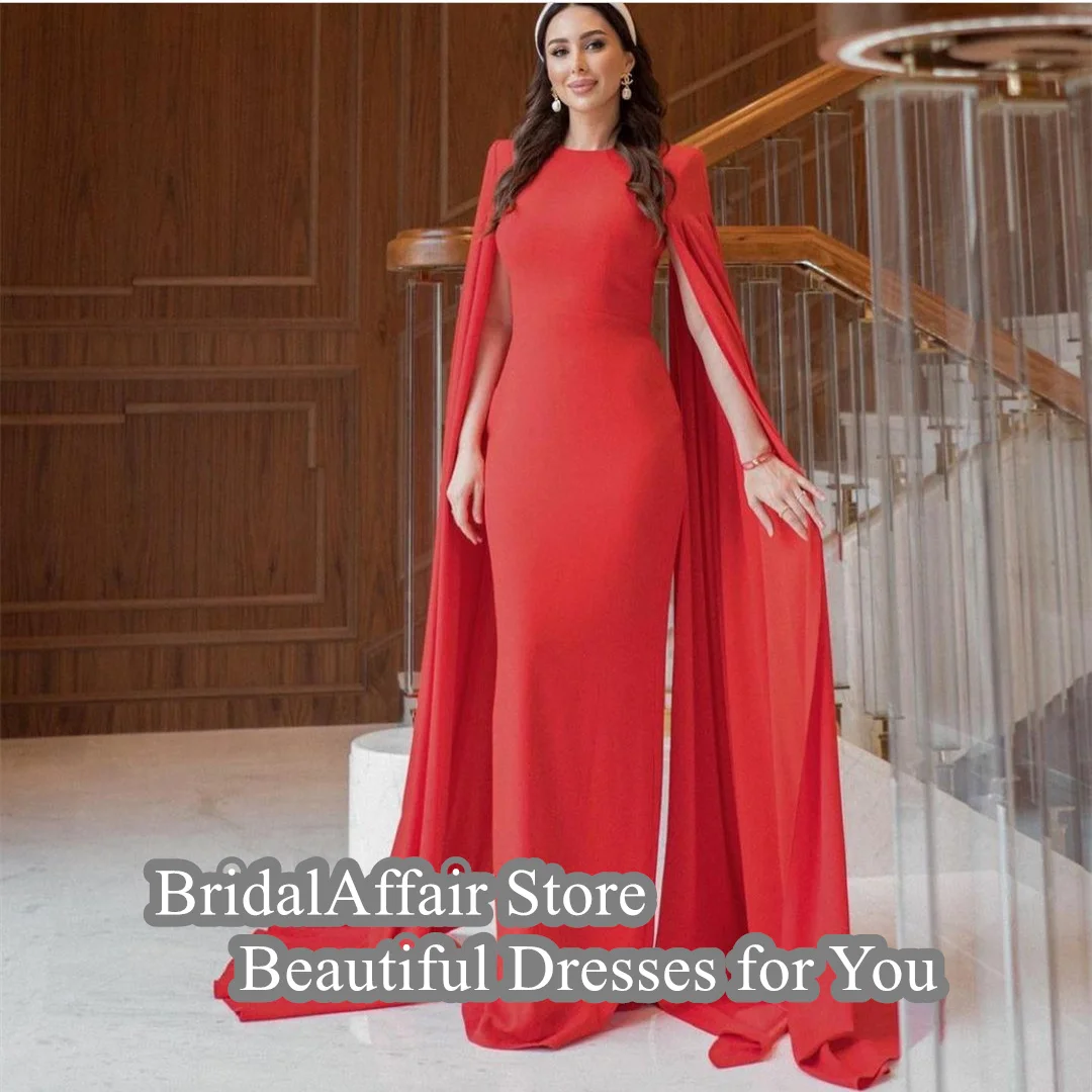 BridalAffair Long Crepe Red Muslim Evening Dresses Bodycon Zipper Back Pleated Stretchy Robes De Mariée Party Gowns For Women