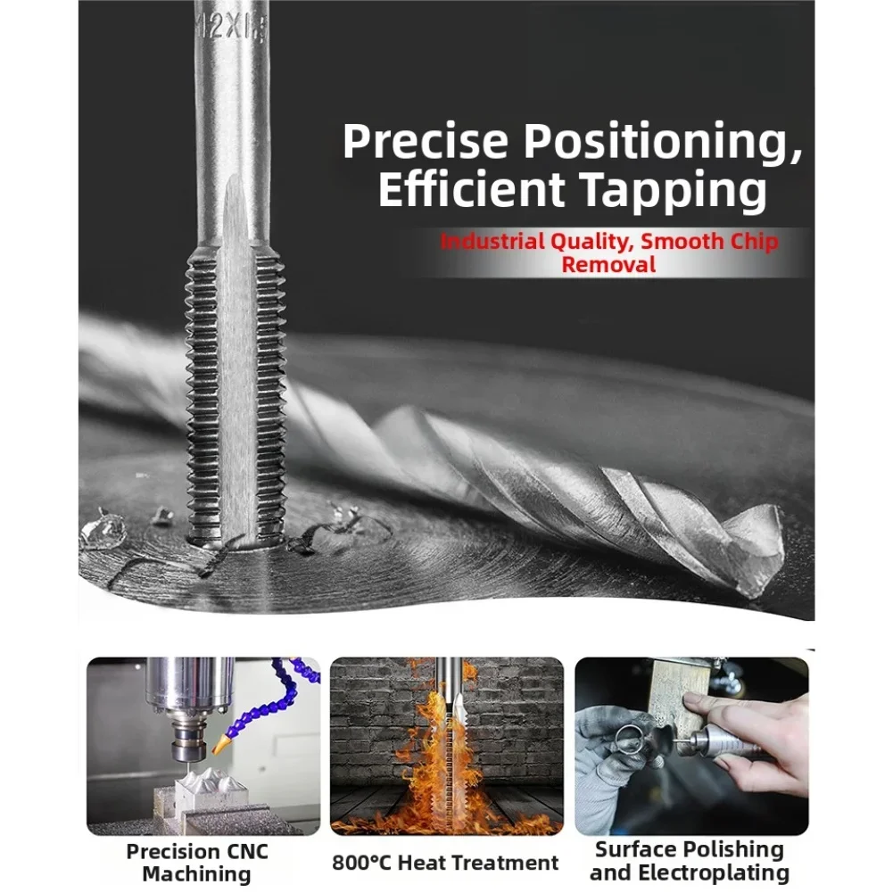 Metric Tap Set For Accurate Threading Smooth Chip Removal Triple Heat Treatment T-Handle Design For Internal And External Thread
