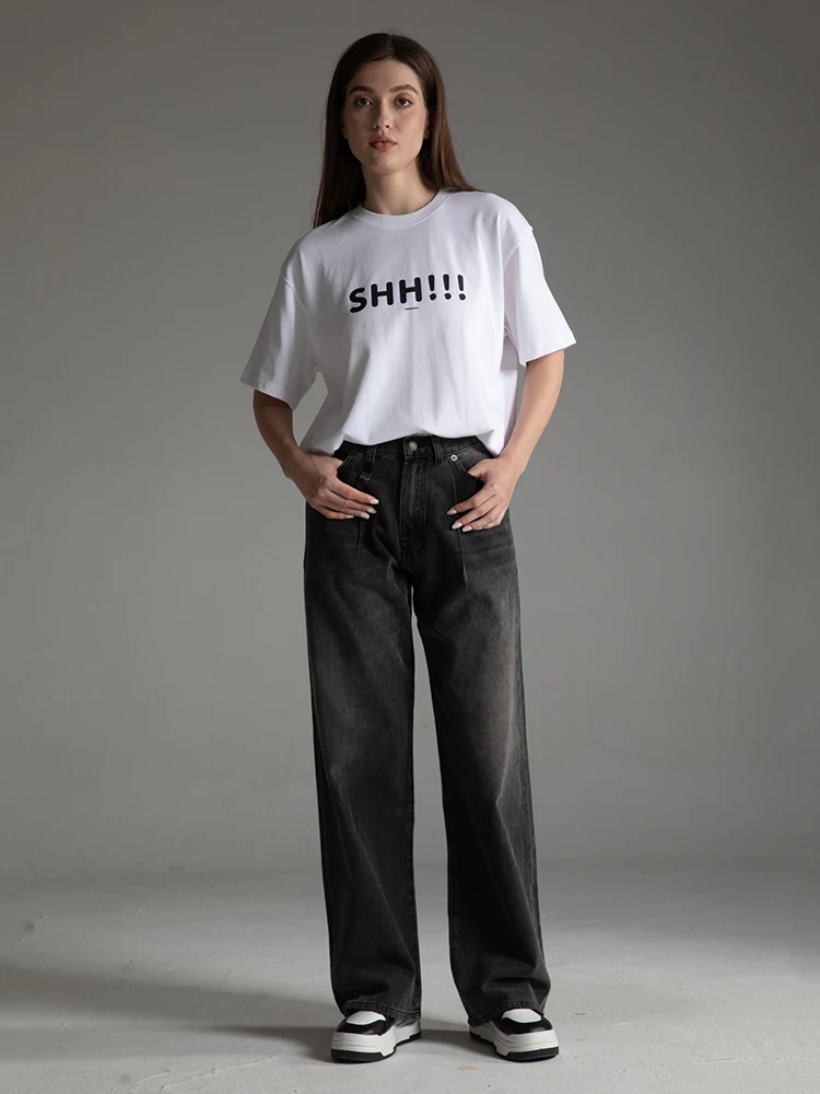 

High Waist Wide Leg Denim Jeans Men Women Loose American Style Retro Rock Small Black Pants Drapey Feel Casual Loose Fit