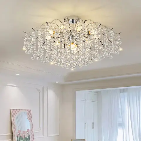 현대 크롬 크리스탈 천장 샹들리에 조명 식사 거실 침실 주방 라운드 지점 크리스탈 샹들리에
