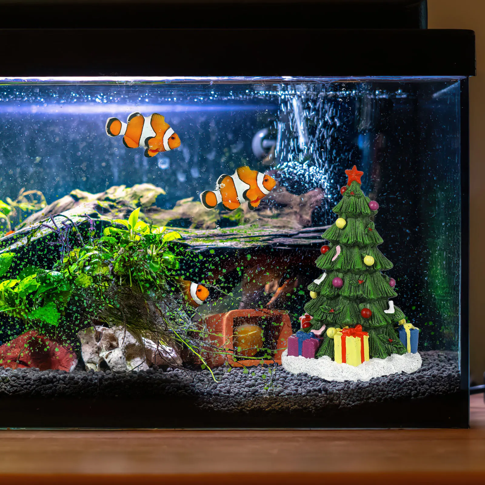 

Decorative Resin Fake Xmas Tree Compact Fish Tank Aquarium Decor Desktop Aquarium Plant Realistic Colorful Decoration for Home