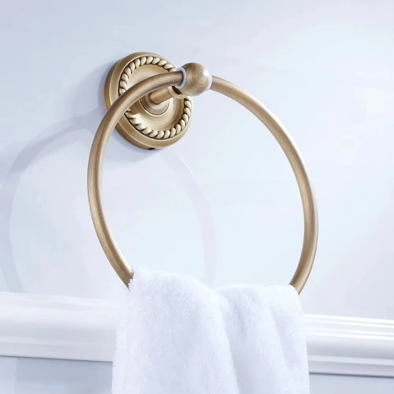 

Metal Towel Ring Hanger Wall Mounted Durable with Gold Dust Coating Finish Round Embossing Rope Designer Base