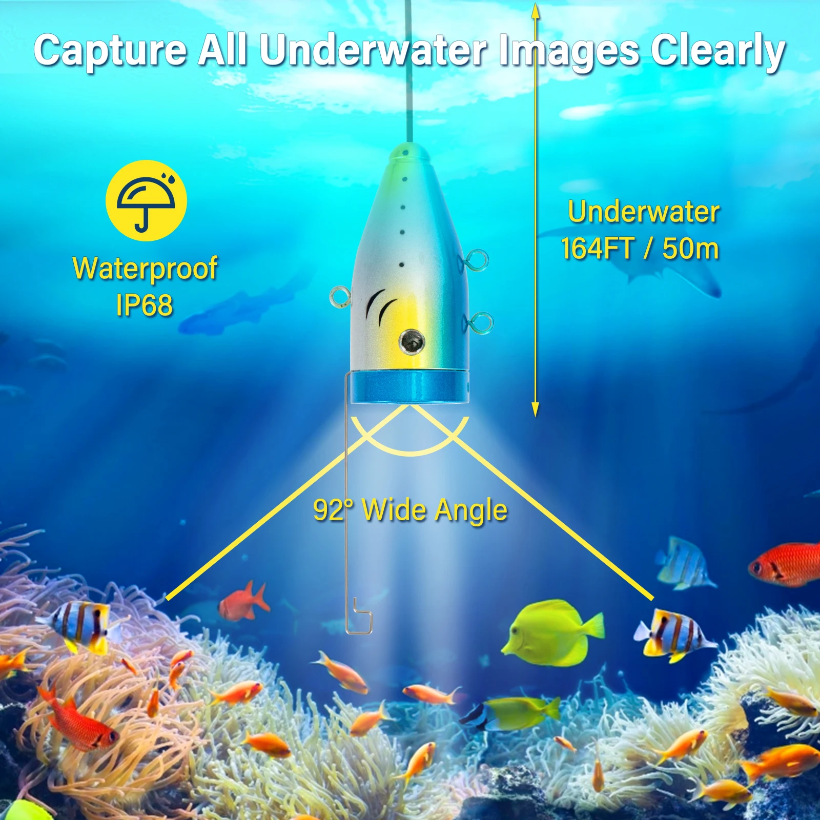 

9Inch Underwater Fishing Camera With 165Ft Depth IP68 Waterproof 36 LEDsCamera For Ice/Sea/River Fishing