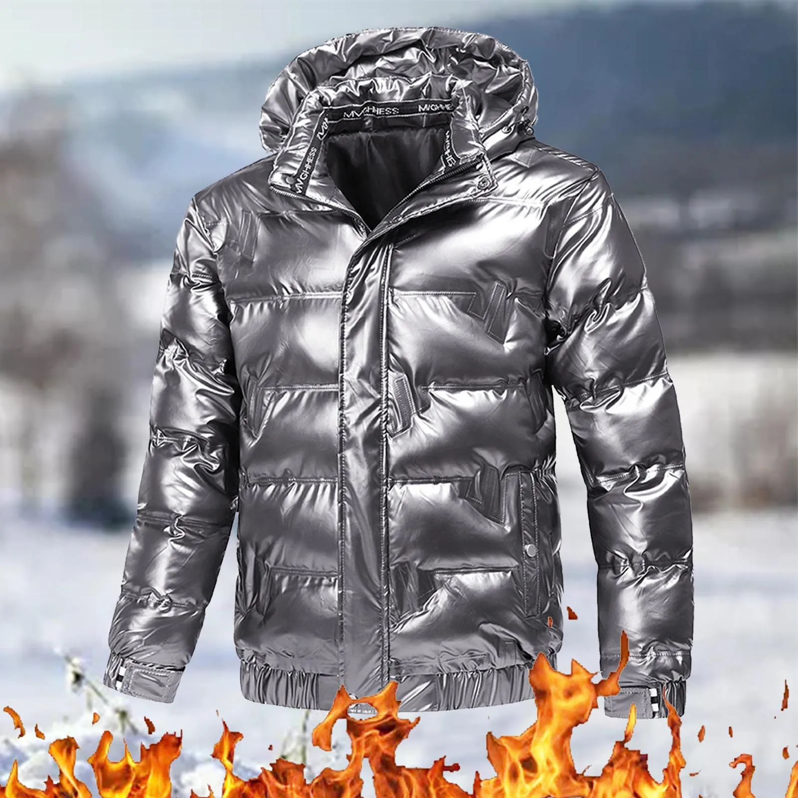 Shiny Parka Winter New WarmThickened Hooded Waterproof Puffer Jacket Coat Solid Casual Streetwear Windproof Outwear Male Parkas