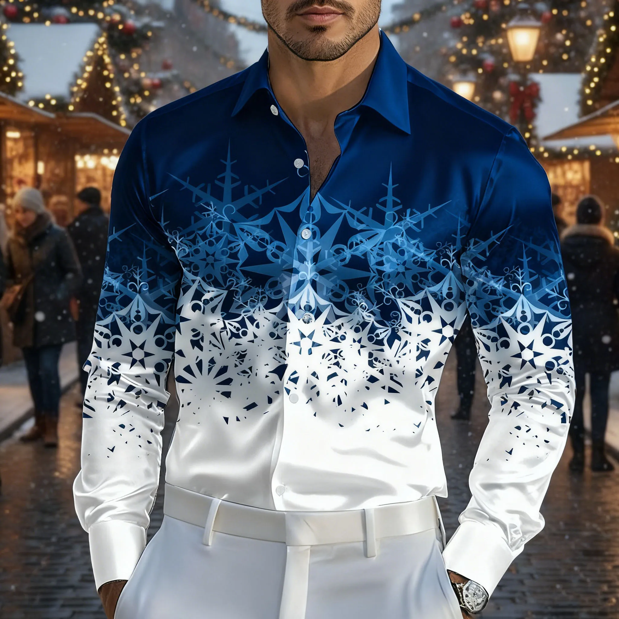 8 Colors Men's Summer Snowflake HD Printed Shirts, Suitable for Casual Wear on Holiday Vacations, Plus Sizes XS-6XL Fast Shippin