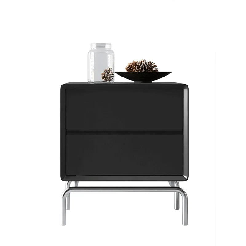 Modern Simple Stainless Steel Frame Solid Wood Drawer Bedroom Furniture Cabinet Nightstand for Home