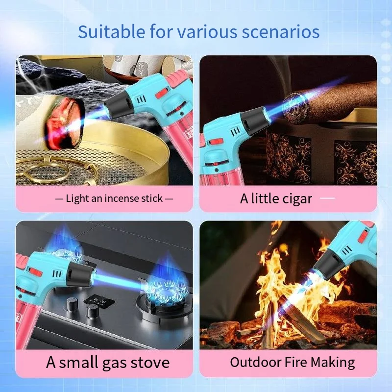 Stylish Color-Block Transparent Body Windproof Butane Torch Lighter Multi-Functional Household Kitchen Gas Igniter Gifts view 4