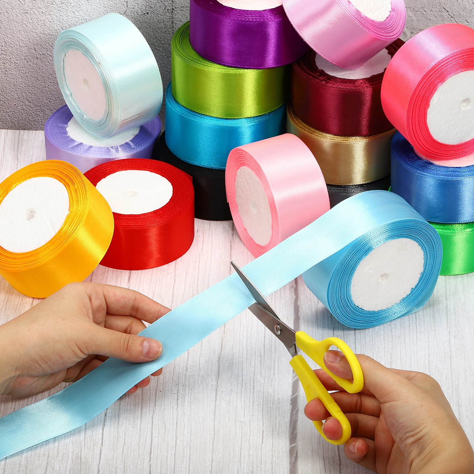 24 Yards/Rolle Satinband Einseitig Einfarbig Bastelband Sortierte Unifarben Satinband für Party Heim DIY Geschenkverpackung Dekoration