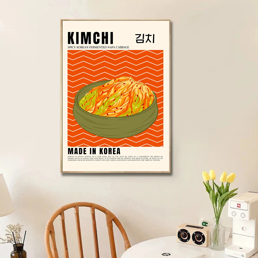 Retro Korean Colorful Food Kimchi Soju Makgeolli Cuisine Poster Wall Pictures Canvas Painting for Kitchen Dinning Room Decor