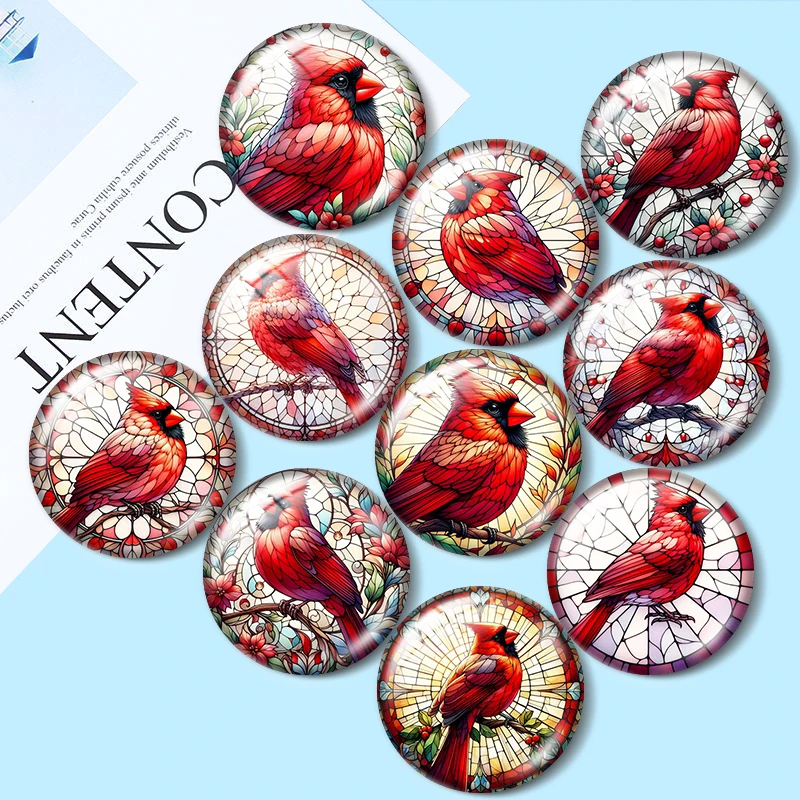 Red Cardinal 10pcs 12mm/16mm/18mm/25mm Round Photo Glass Cabochon Demo Flat Back Making findings