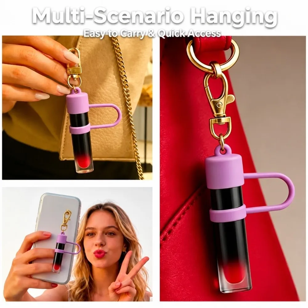 Non-Slip Silicone Lip Balm Holder Waterproof Design Silicone Material Lipstick Storage Keychain Bag Charm Attachment
