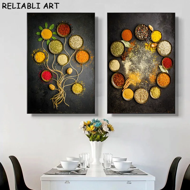 Seasoning Chili Spoon Spice Poster and Prints Modern Canvas Painting Wall Art Pictures for Bar Restaurant Home Decor No Frame