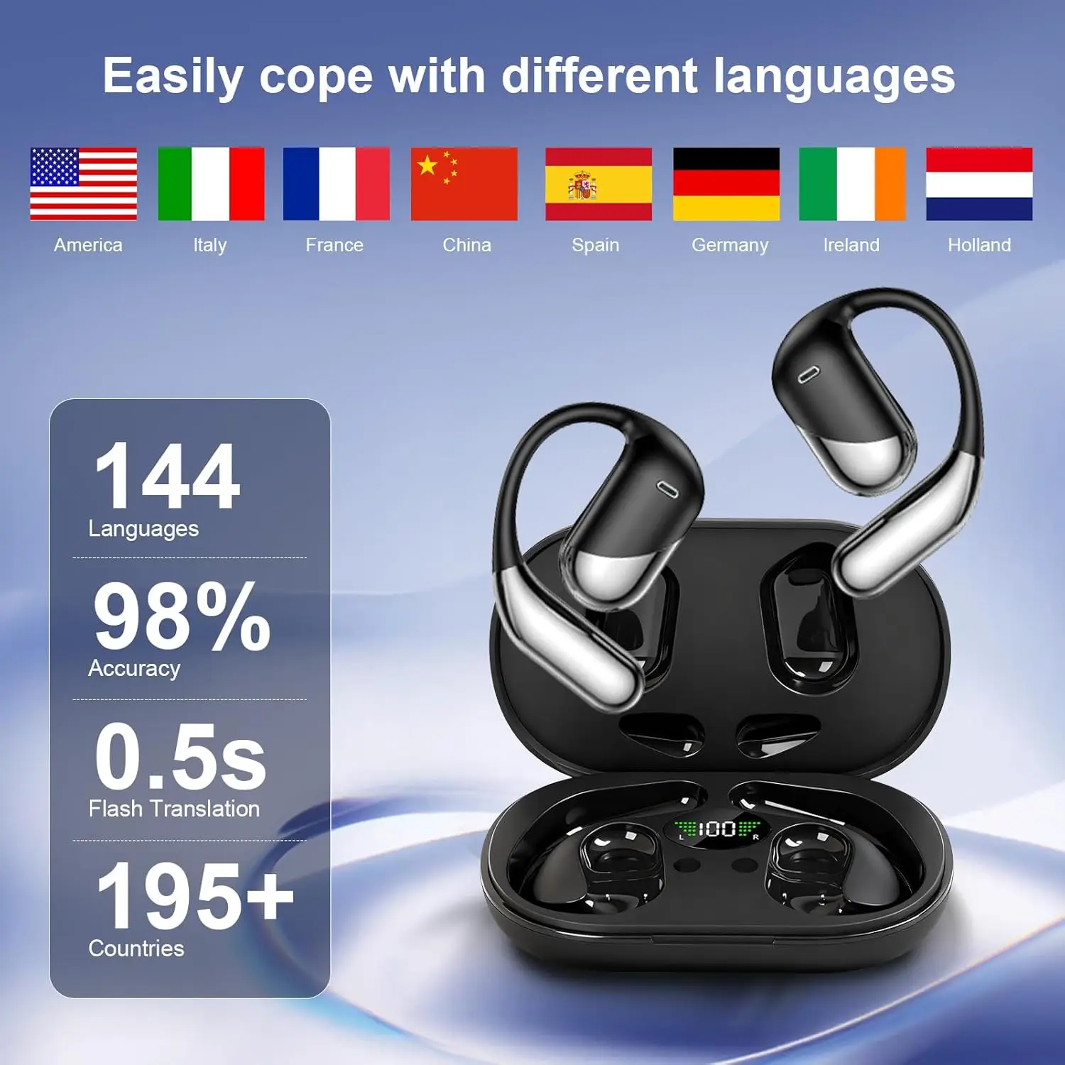 3-in-1 AI Translator Earbuds 144 Languages Noise Cancelling Bluetooth 5.4 Headset Instant Translator Smart Voice Real Time