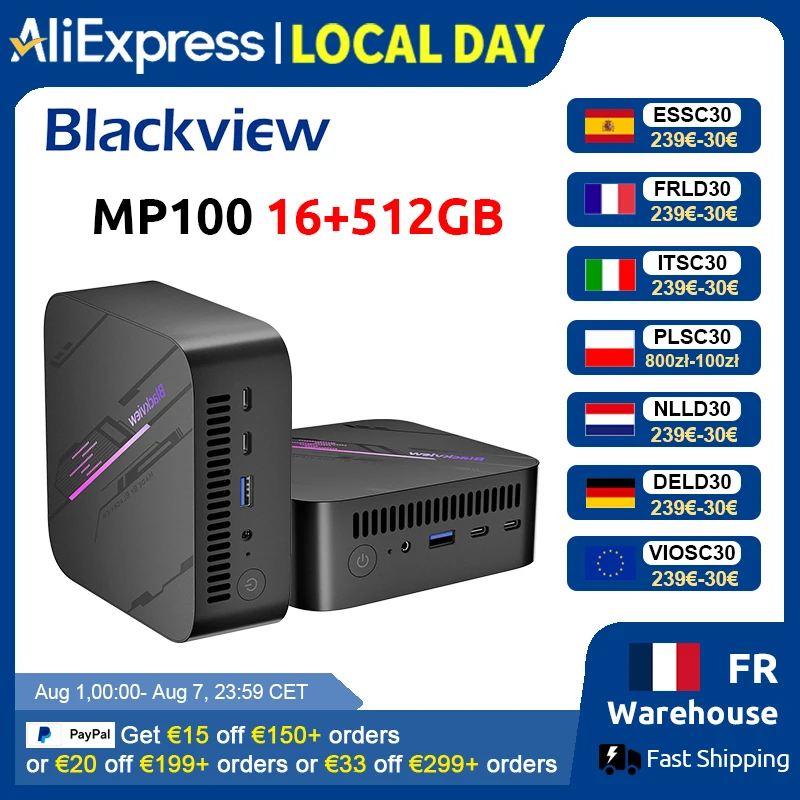 Blackview MP100 NUEVO Mini PC AMD Ryzen 5 7430U Windows 11 6 Núcleos 12 Hilos 16GB DDR4 512GB SSD WiFi 6 Mini Ordenador PC BT5.2