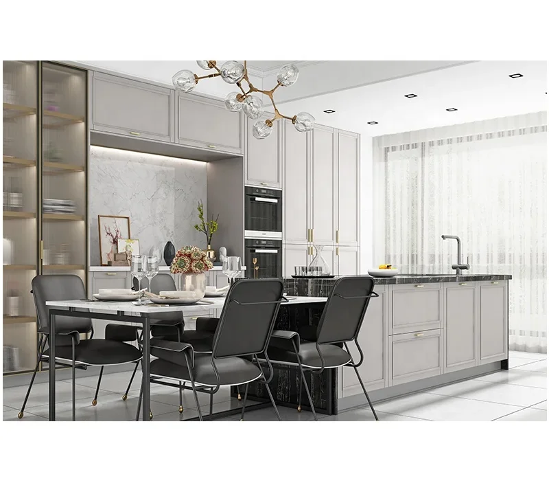 

Modern Style Modular Kitchen Cabinet PVC Kitchen Cabinet With Big Island