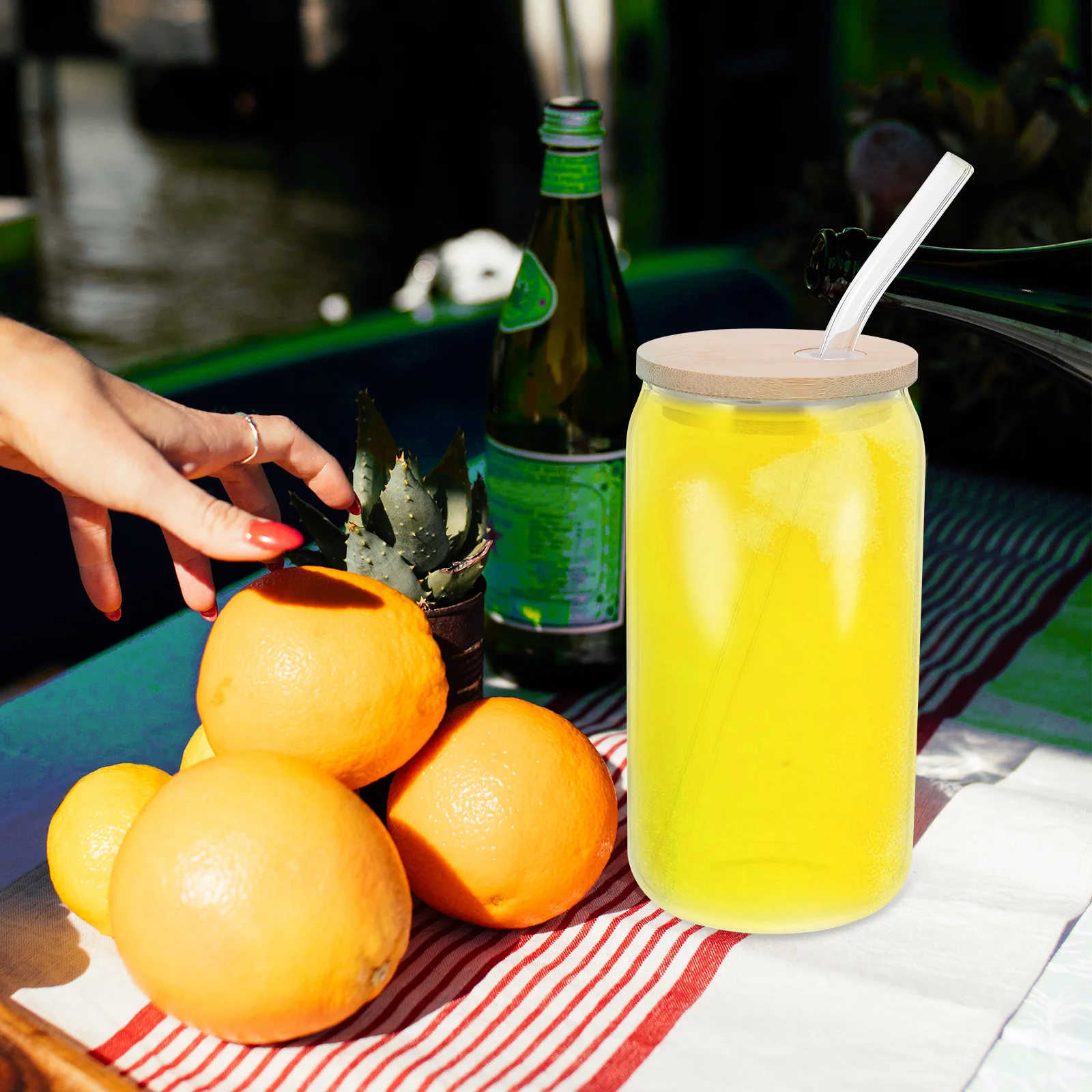 

2 Sets Glass Straw Cups Heat Resistant Clear Juice Mugs Coffee Milk Tea Drinking Beverage Lid Design Home Office Kitchen Bar Use