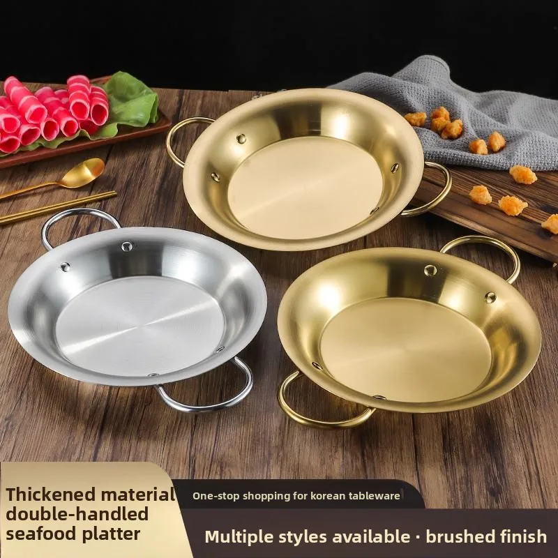 

Stainless Steel Paella Pan Double Handle Flat Cooking Pot Lobster Dish Shrimp Pan Thickened Steel Brushed Finish Easy Clean