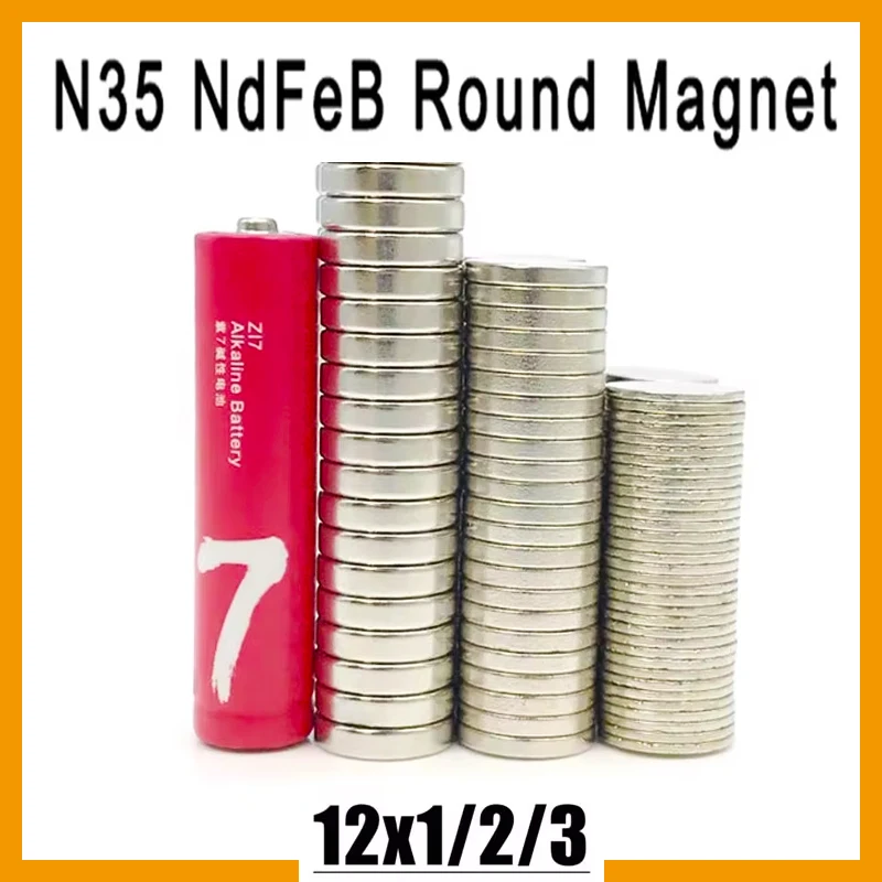 12x1mm 12x2mm 12x3mm 10/20/50/100Pcs Dia 12 Small Round Strong N35 Neodymium Magnetic Steel Small Magnet Imanes 12*1 12*2 12*3